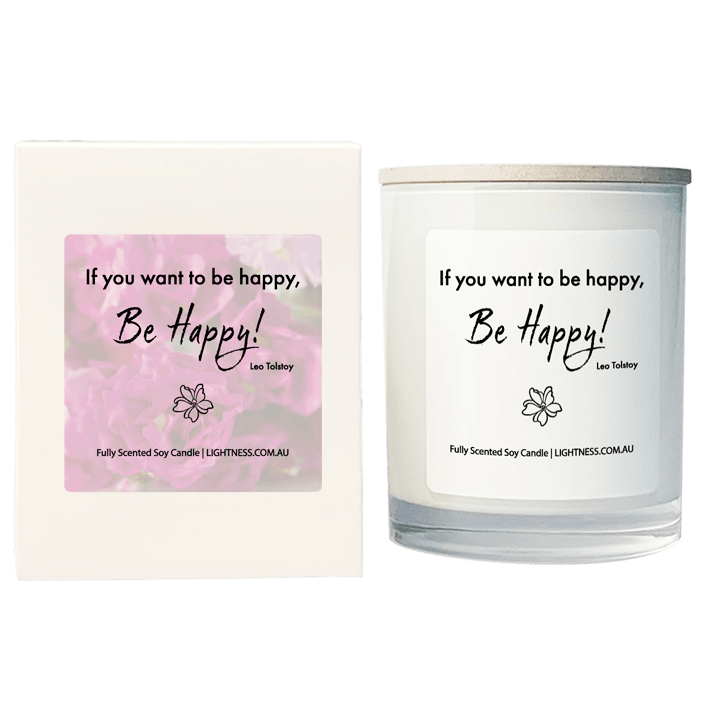 Candle in white glass jar with White Gift Box - If you want to be happy, be happy.