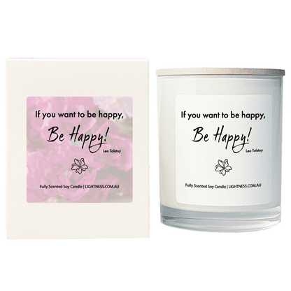 Candle in white glass jar with White Gift Box - If you want to be happy, be happy.