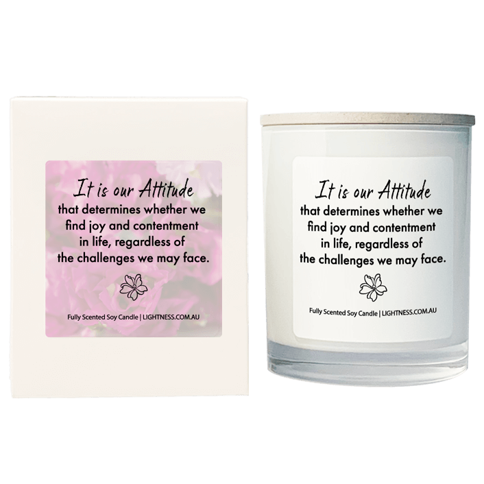 Candle in white glass jar with White Gift Box - It is our attitude that determines whether we find joy and contentment in life, regardless of the challenges we may face.