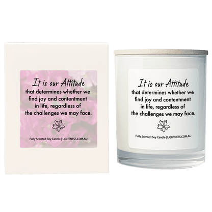 Candle in white glass jar with White Gift Box - It is our attitude that determines whether we find joy and contentment in life, regardless of the challenges we may face.