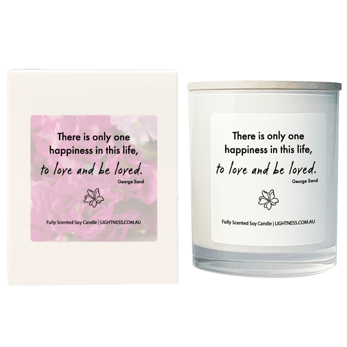 Candle in white glass jar with White Gift Box - There is only one happiness in this life, to love and be loved.