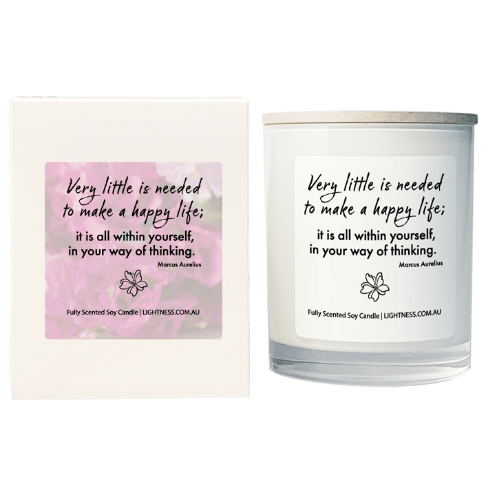 Candle in white glass jar with White Gift Box - Very little is need to make a happy life; it is all within yourself, in your way of thinking.