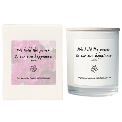 Candle in white glass jar with White Gift Box - We hold the power to our own happiness.