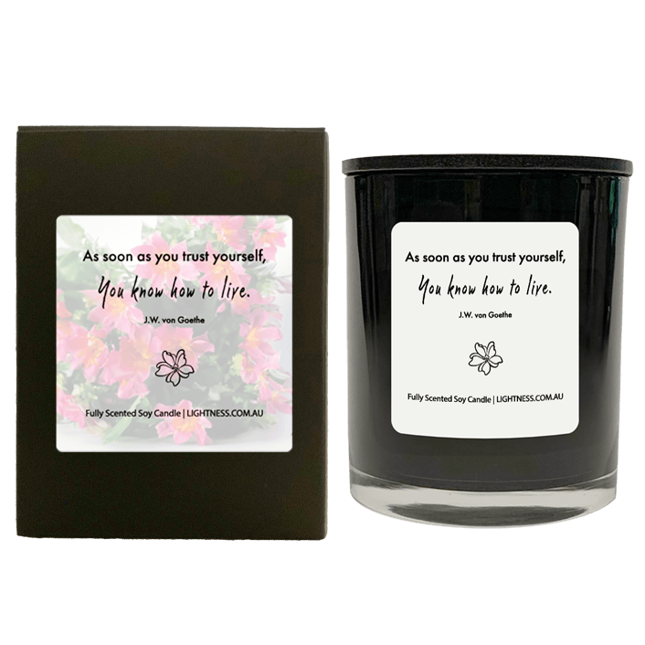 Candle in black  glass jar with black Gift Box - As soon as you trust yourself, you know how to live.