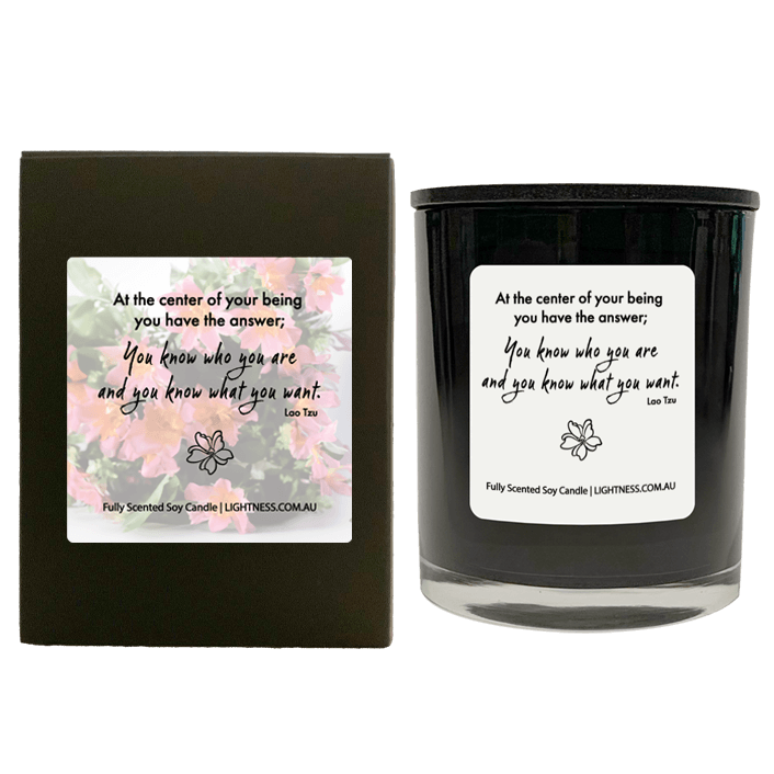 Candle in black  glass jar with black Gift Box - At the center of your being you have the answer; you know who you are and you know what you want.