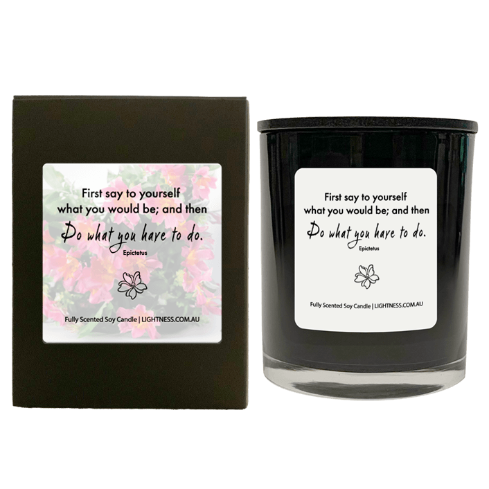 Candle in black  glass jar with black Gift Box - First, say to yourself what you would be; and then do what you have to do.