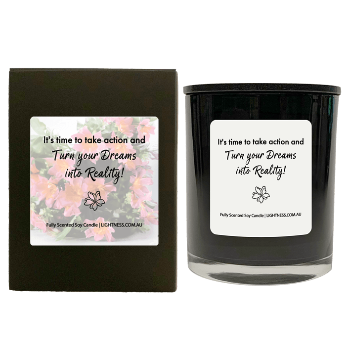 Candle in black  glass jar with black Gift Box - It's time to take action and turn your dreams into reality!