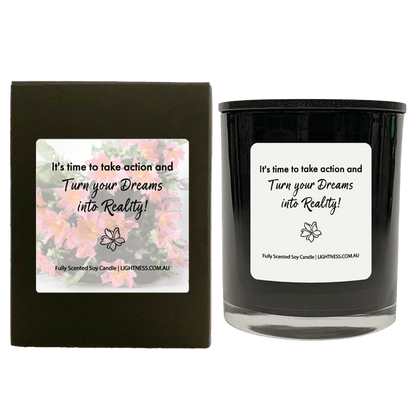 Candle in black  glass jar with black Gift Box - It's time to take action and turn your dreams into reality!