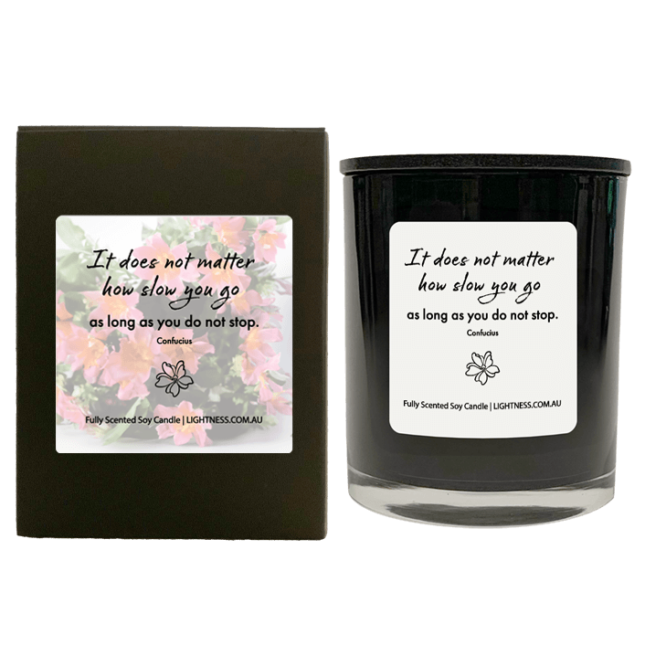 Candle in black  glass jar with black Gift Box - It does not matter how slow you go as long as you do not stop.