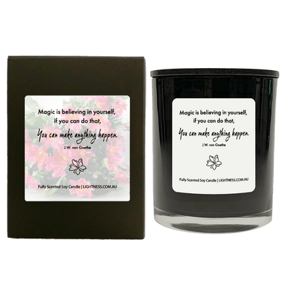 Candle in black  glass jar with black Gift Box - Magic is believing in yourself, if you can do that, you can make anything happen.