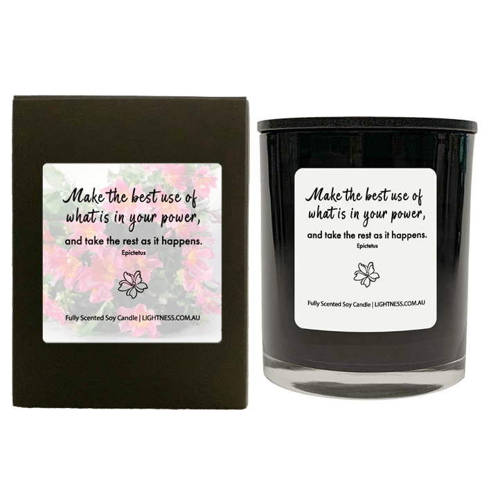 Candle in black  glass jar with black Gift Box - Make the best use of what is in your power, and take the rest as it happens.