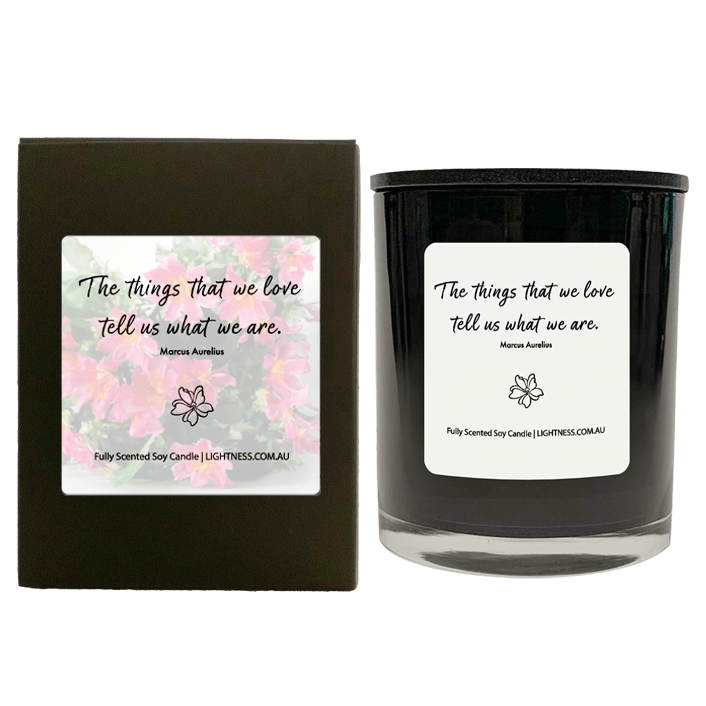 Candle in black  glass jar with black Gift Box - The things that we love tell us what we are.