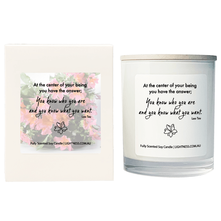 Candle in white glass jar with White Gift Box - At the center of your being you have the answer; you know who you are and you know what you want.