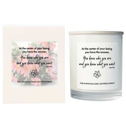 Candle in white glass jar with White Gift Box - At the center of your being you have the answer; you know who you are and you know what you want.