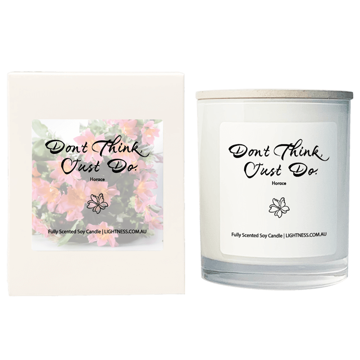 Candle in white glass jar with White Gift Box - Don't think, just do.