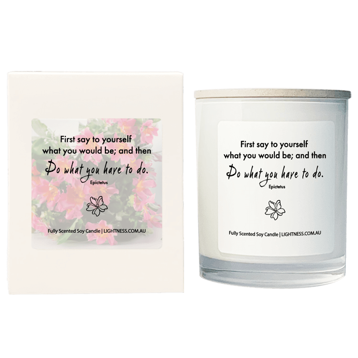 Candle in white glass jar with White Gift Box - First say to yourself what you would be; and then do what you have to do.