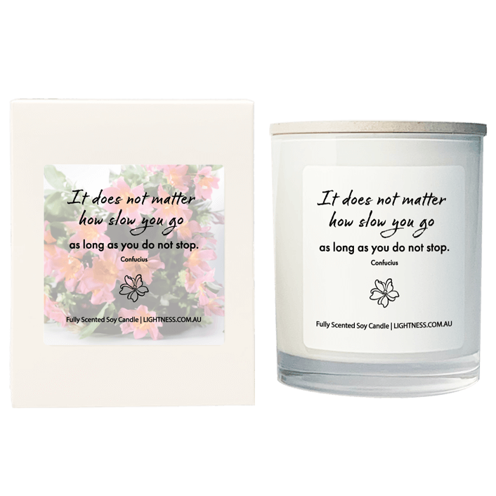 Candle in white glass jar with White Gift Box - It does not matter how slow you go as long as you do not stop.