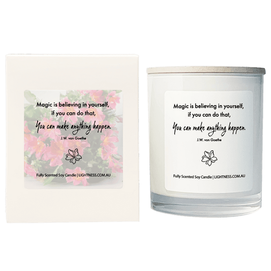 Candle in white glass jar with White Gift Box - Magic is believing in yourself, if you can do that, you can make anything happen.