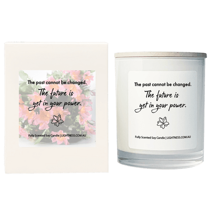 Candle in white glass jar with White Gift Box - The past cannot be changed. The future is yet in your power.