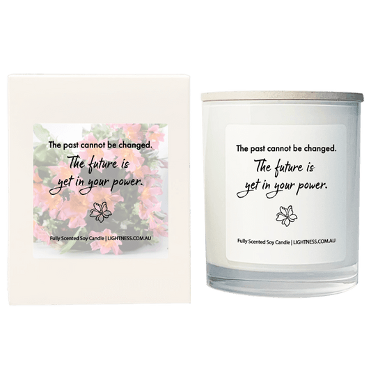 Candle in white glass jar with White Gift Box - The past cannot be changed. The future is yet in your power.