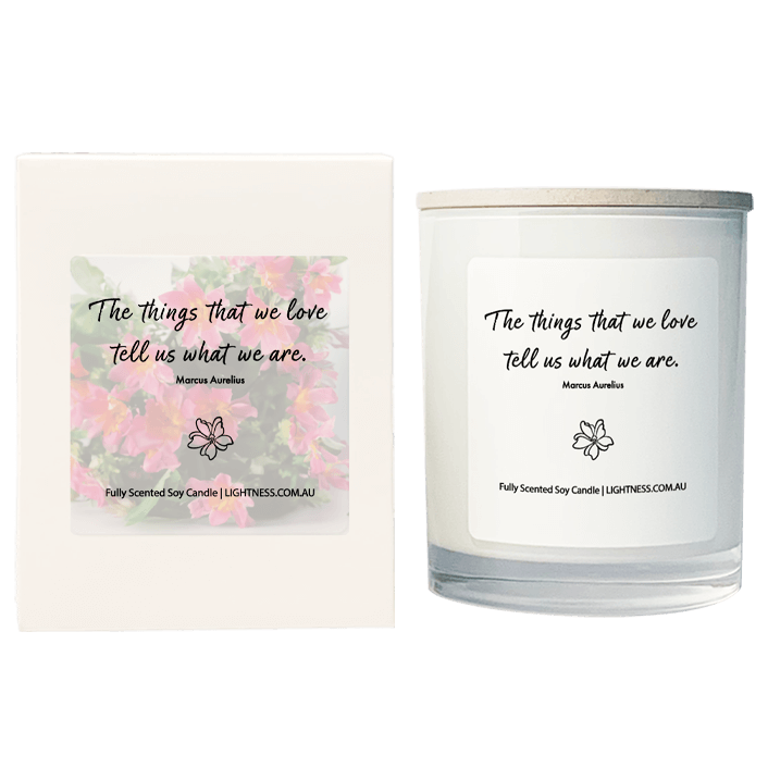 Candle in white glass jar with White Gift Box - The things that we love tell us what we are.