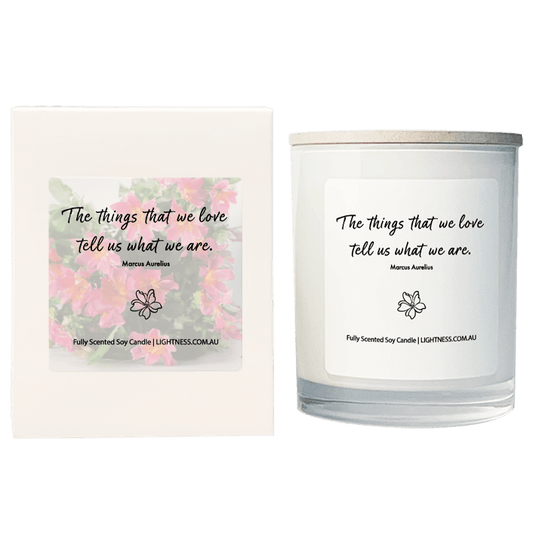 Candle in white glass jar with White Gift Box - The things that we love tell us what we are.