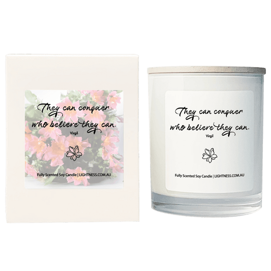 Candle in white glass jar with White Gift Box - They can conquer who believe they can.