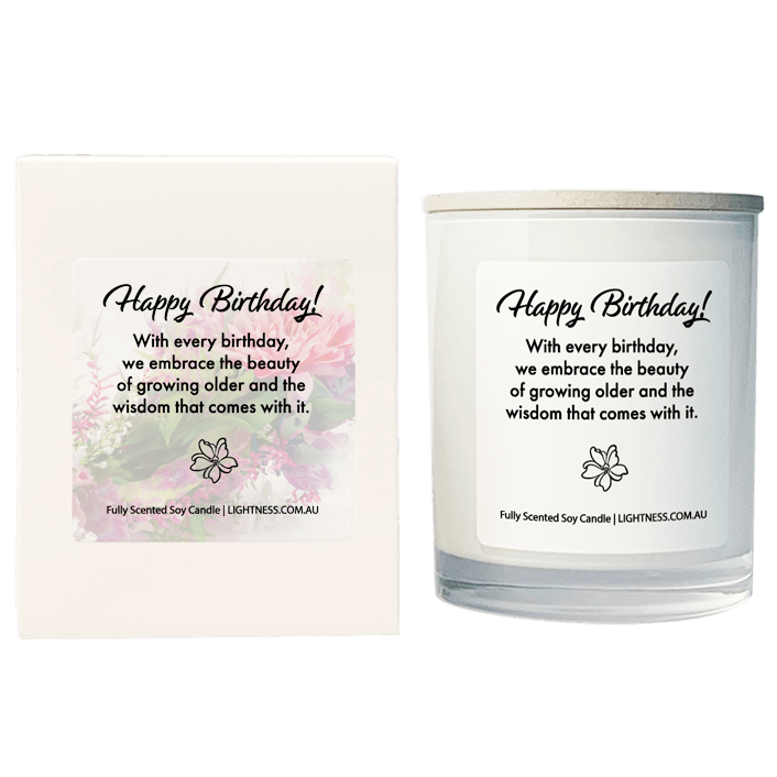 Candle in white glass jar with White Gift Box - With every birthday, we embrace the beauty of growing older and the wisdom that comes with it.